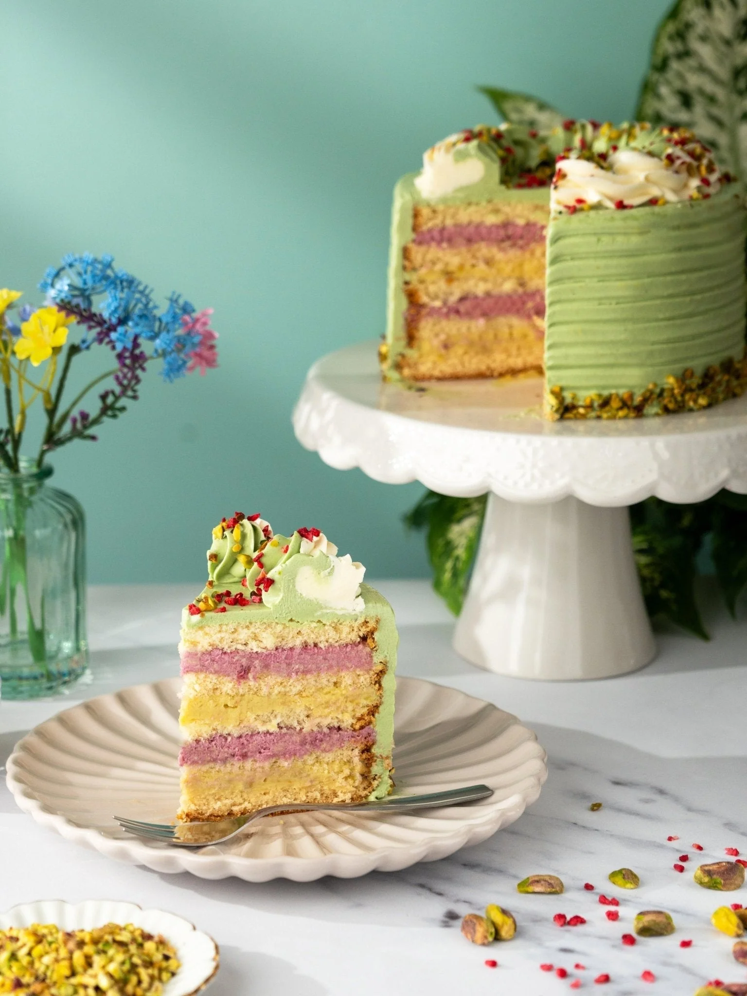 Patisserie Valerie Pistachio and Raspberry Delight Cake - Image 3